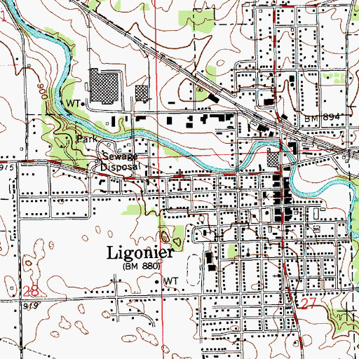 Topographic Map of City of Ligonier, IN