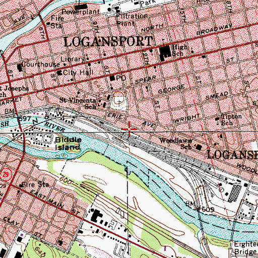 Topographic Map of City of Logansport, IN