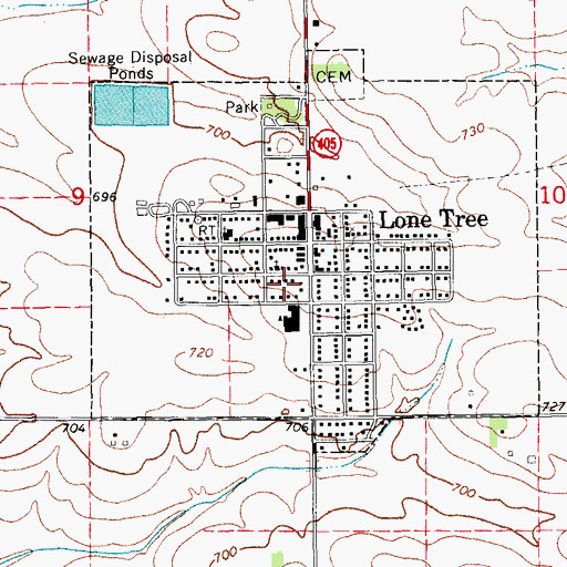Topographic Map of City of Lone Tree, IA