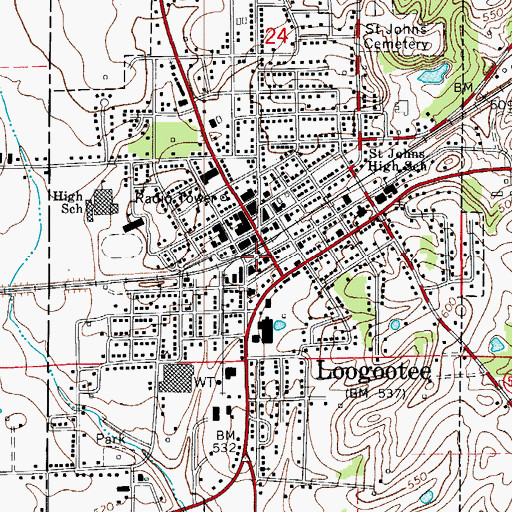 Topographic Map of City of Loogootee, IN