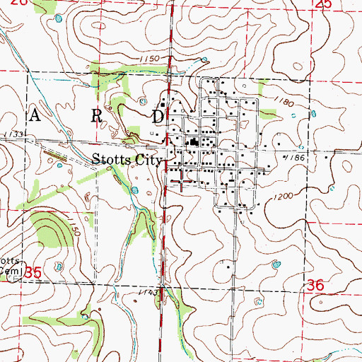 Topographic Map of City of Stotts City, MO