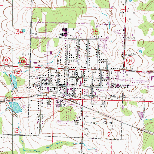 Topographic Map of City of Stover, MO