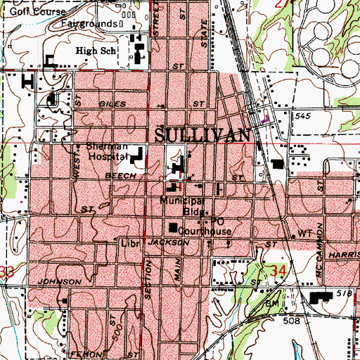 Topographic Map of City of Sullivan, IN