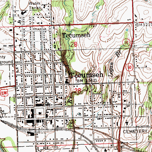 Topographic Map of City of Tecumseh, NE