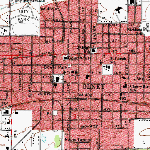 Topographic Map of City of Olney, IL