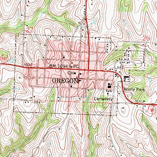 Topographic Map of City of Oregon, MO