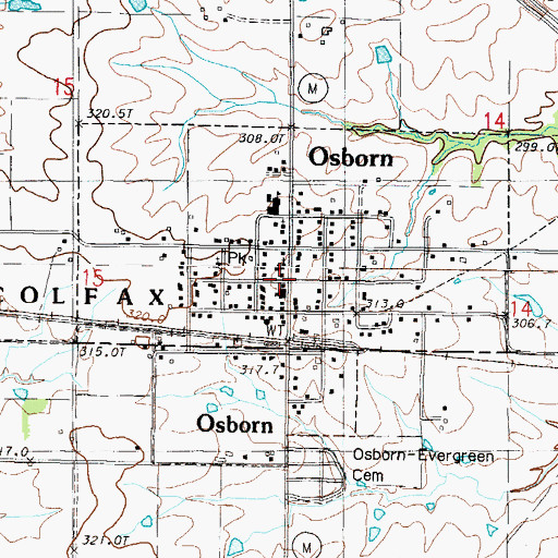 Topographic Map of City of Osborn, MO