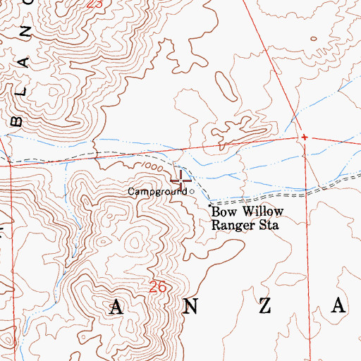 Topographic Map of Bow Willow Canyon, CA