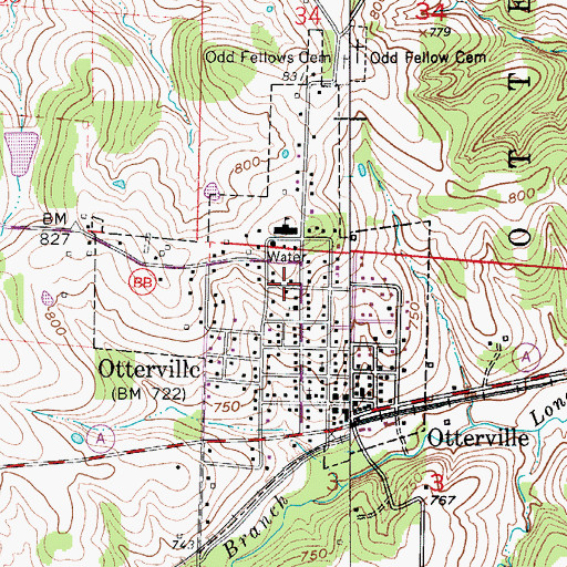 Topographic Map of City of Otterville, MO