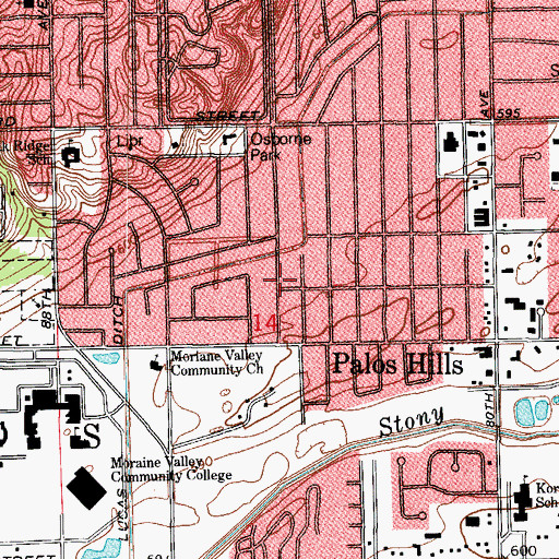 Topographic Map of City of Palos Hills, IL