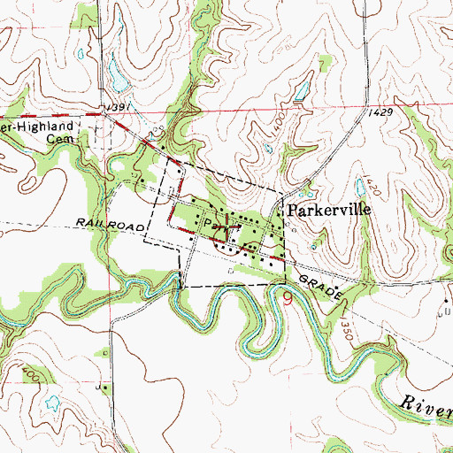 Topographic Map of City of Parkerville, KS