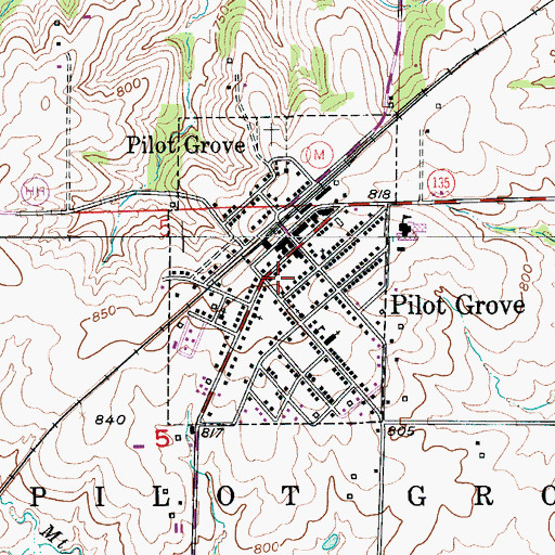 Topographic Map of City of Pilot Grove, MO