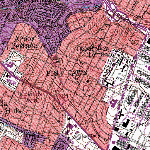 Topographic Map of City of Pine Lawn, MO