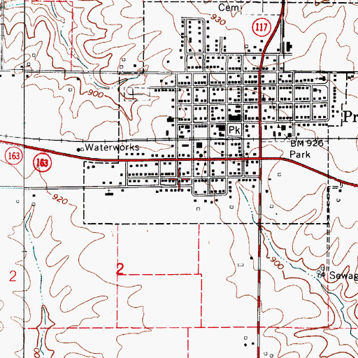 Topographic Map of City of Prairie City, IA