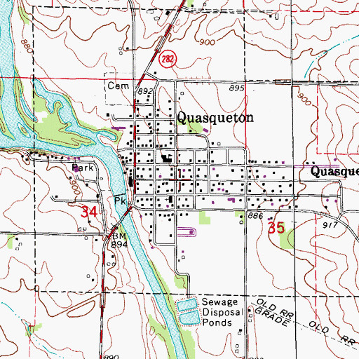 Topographic Map of City of Quasqueton, IA