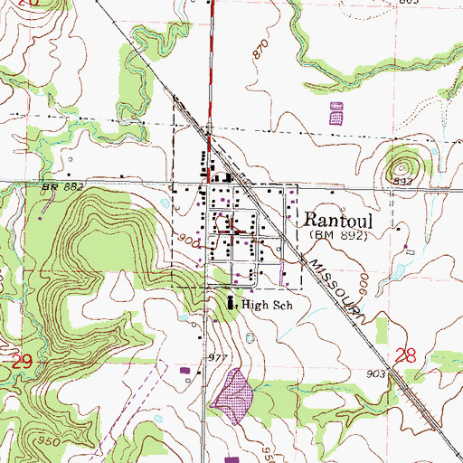 Topographic Map of City of Rantoul, KS