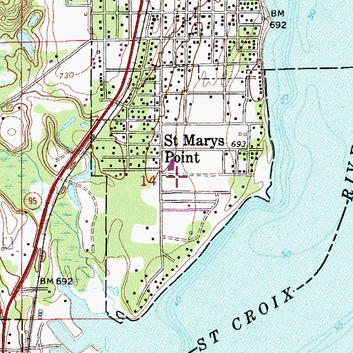 Topographic Map of City of Saint Marys Point, MN