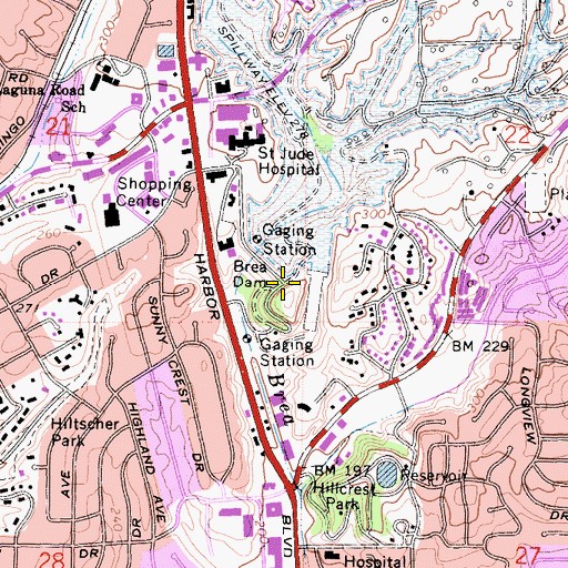 Topographic Map of Brea Dam, CA