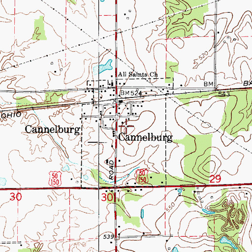 Topographic Map of Town of Cannelburg, IN