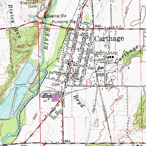 Topographic Map of Town of Carthage, IN