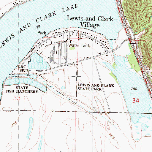 Topographic Map of Town of Lewis and Clark Village, MO