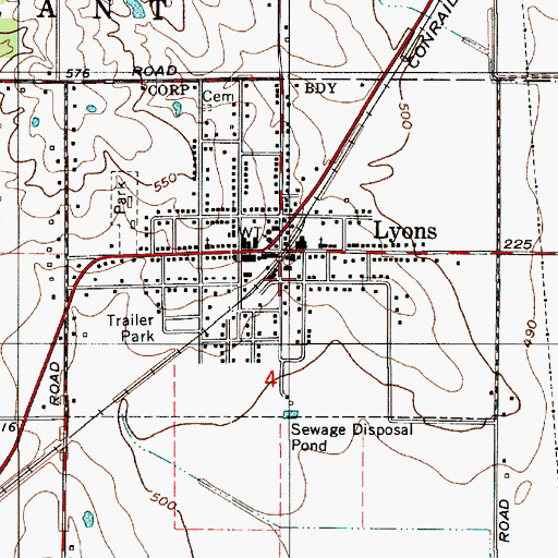 Topographic Map of Town of Lyons, IN