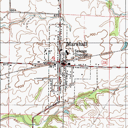 Topographic Map of Town of Marshall, IN