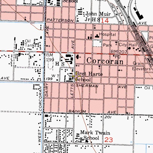 Topographic Map of Bret Harte Elementary School, CA