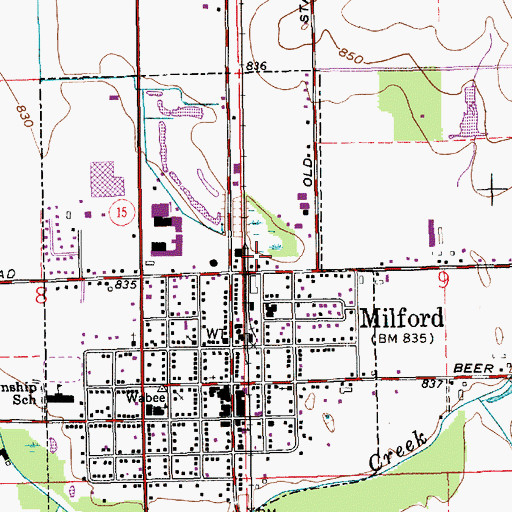 Topographic Map of Town of Milford, IN