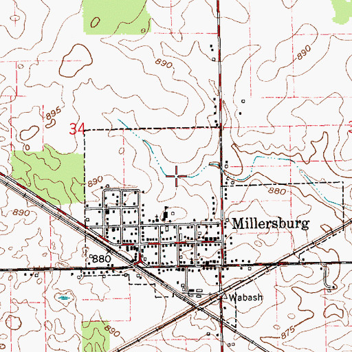 Topographic Map of Town of Millersburg, IN
