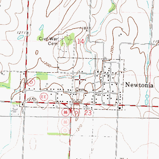 Topographic Map of Town of Newtonia, MO