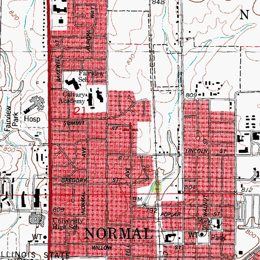 Topographic Map of Town of Normal, IL