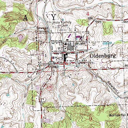 Topographic Map of Town of Oldenburg, IN