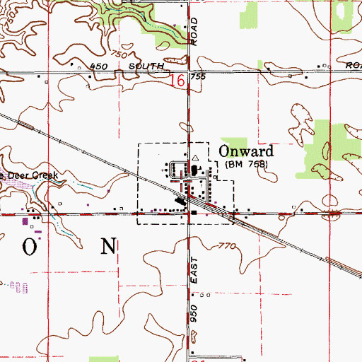 Topographic Map of Town of Onward, IN