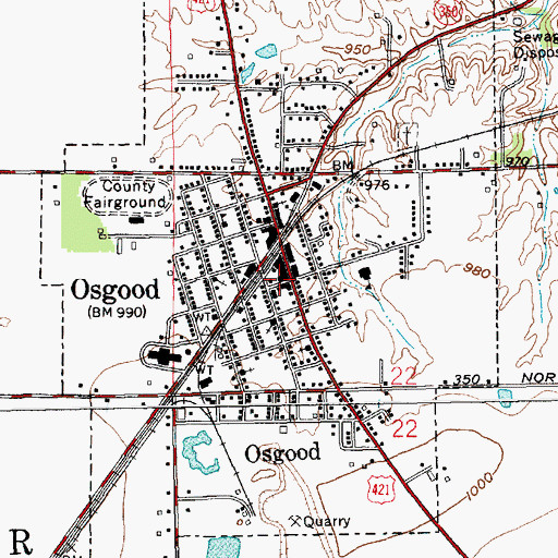 Topographic Map of Town of Osgood, IN