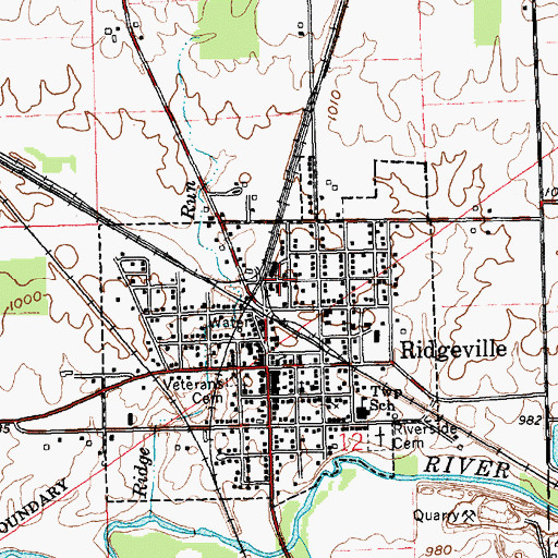 Topographic Map of Town of Ridgeville, IN