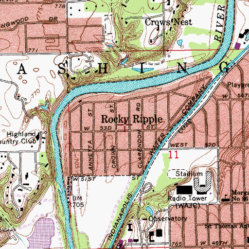 Topographic Map of Town of Rocky Ripple, IN
