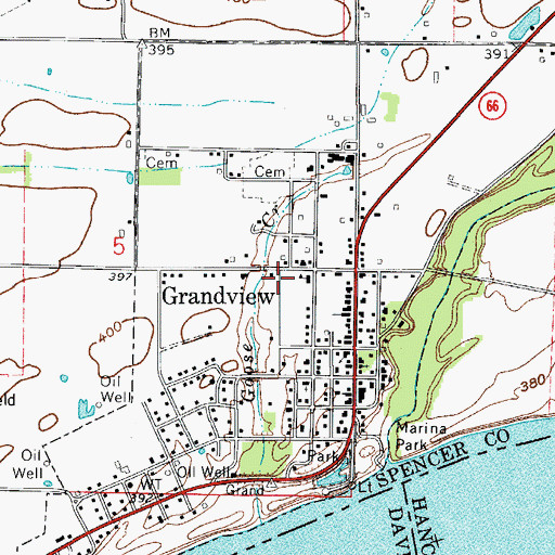 Topographic Map of Town of Grandview, IN