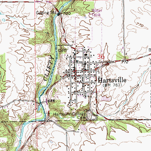 Topographic Map of Town of Hartsville, IN