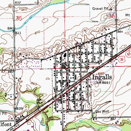 Topographic Map of Town of Ingalls, IN