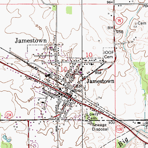Topographic Map of Town of Jamestown, IN