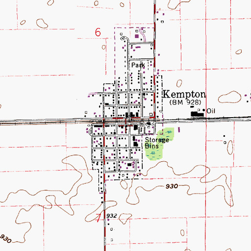 Topographic Map of Town of Kempton, IN
