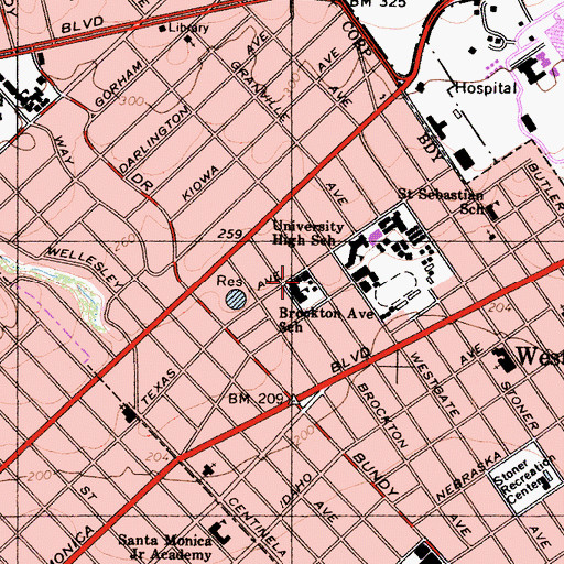 Topographic Map of Brockton Avenue Elementary School, CA