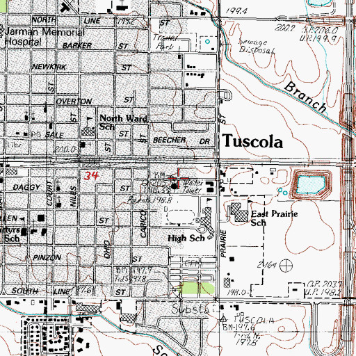 Topographic Map of City of Tuscola, IL