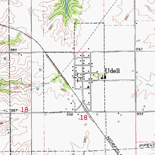 Topographic Map of City of Udell, IA