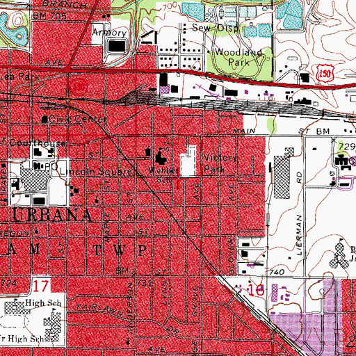Topographic Map of City of Urbana, IL