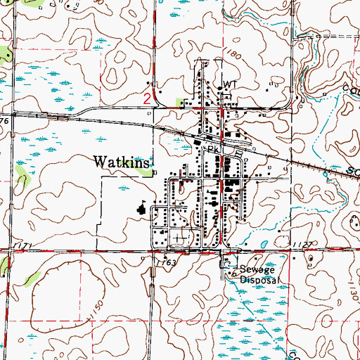 Topographic Map of City of Watkins, MN