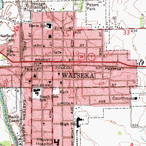 Topographic Map of City of Watseka, IL