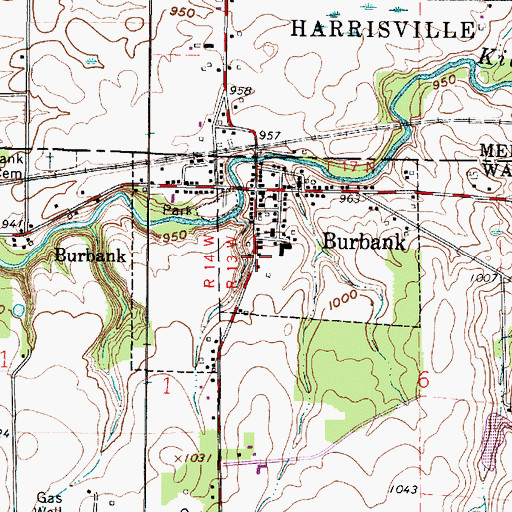 Topographic Map of Village of Burbank, OH
