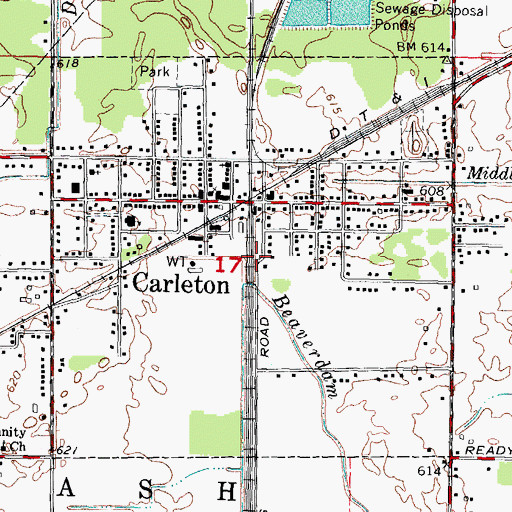 Topographic Map of Village of Carleton, MI
